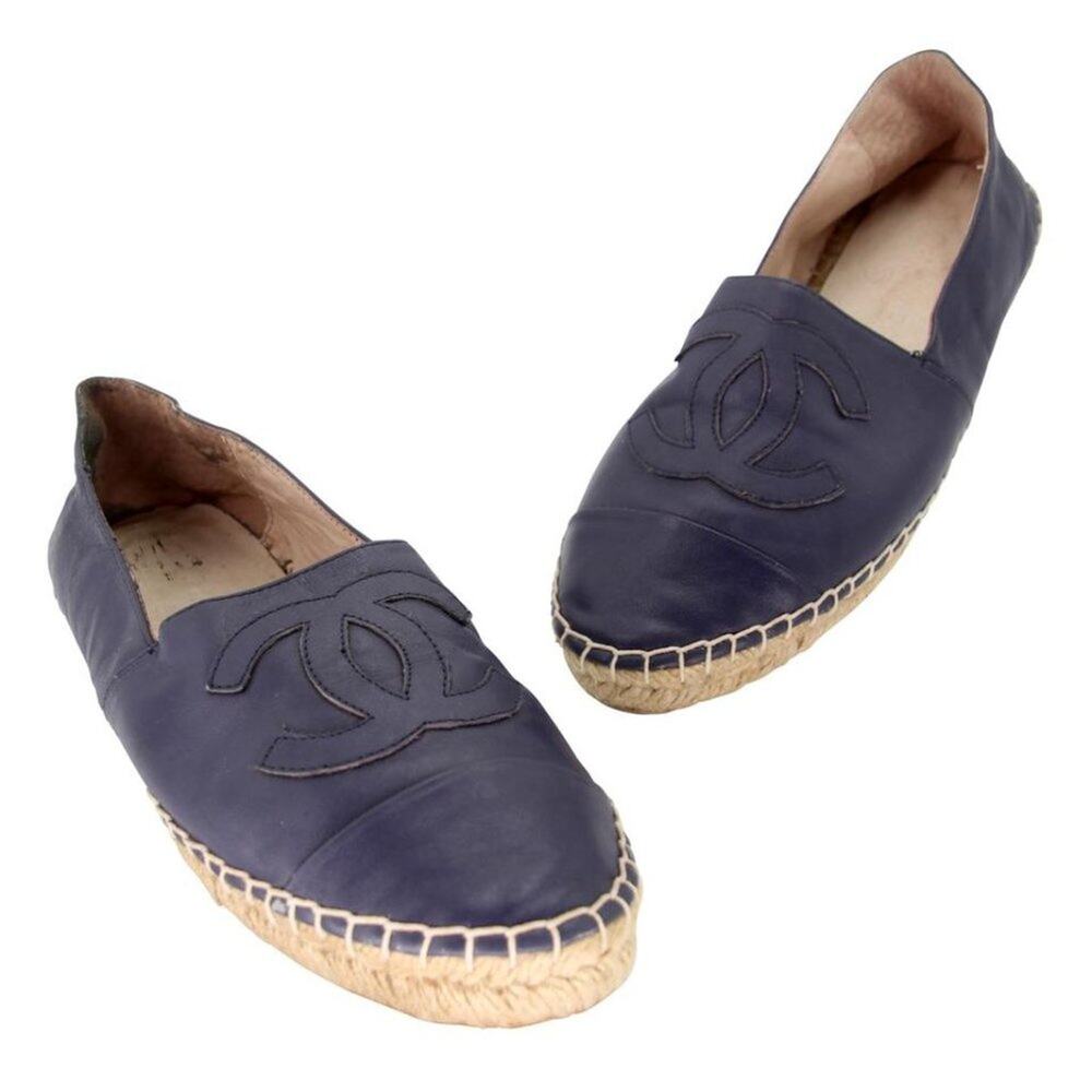Chanel Espadrille Double Stacked 37 Leather Cc Flats CC-0712N-0017